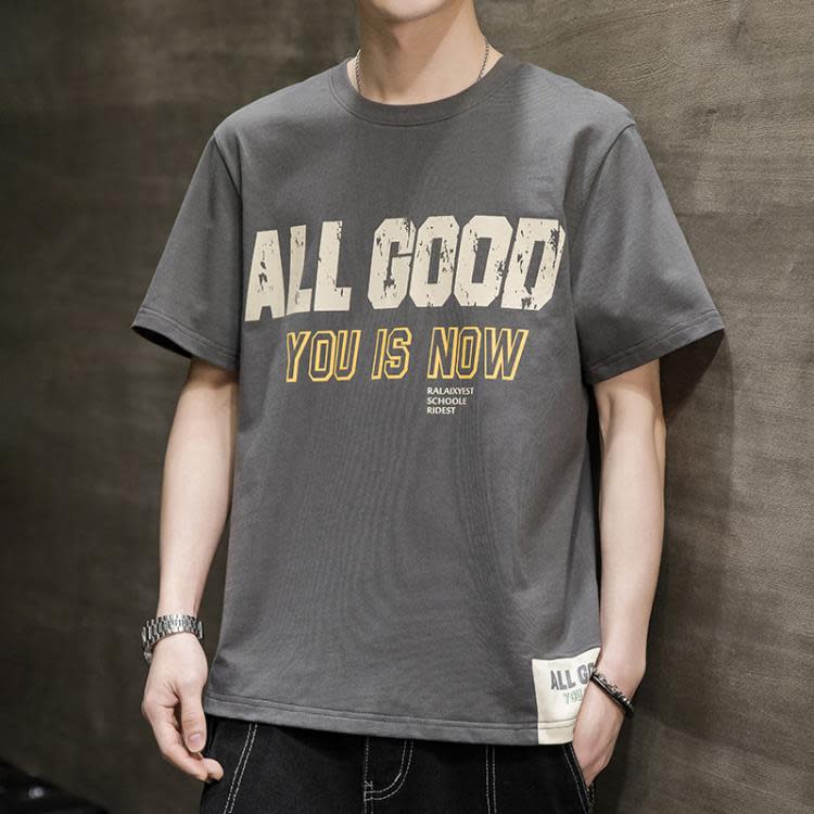 短袖T恤 夏季純棉五分袖t恤男士2023新款體恤吸汗透氣潮大碼半袖男-細節圖2