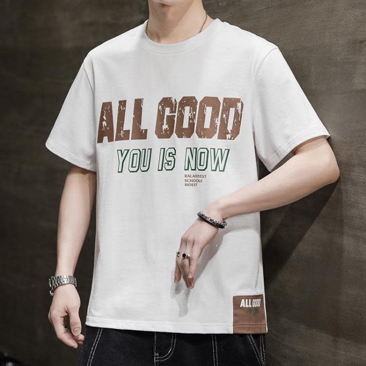 短袖T恤 夏季純棉五分袖t恤男士2023新款體恤吸汗透氣潮大碼半袖男-細節圖3