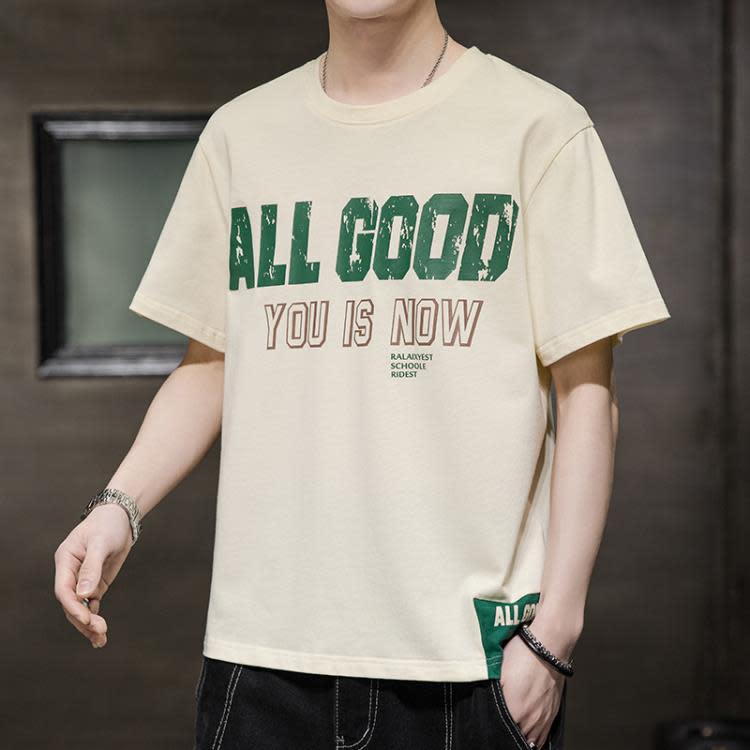 短袖T恤 夏季純棉五分袖t恤男士2023新款體恤吸汗透氣潮大碼半袖男-細節圖4