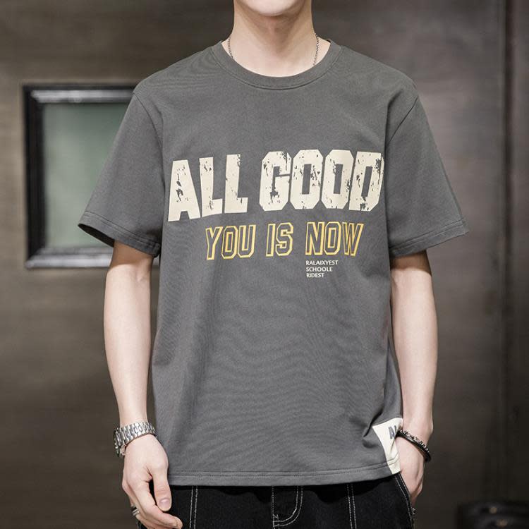 短袖T恤 夏季純棉五分袖t恤男士2023新款體恤吸汗透氣潮大碼半袖男-細節圖7