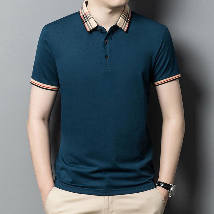 短袖T恤 夏季男士POLO衫 上身合體透氣領口拼色棉質耐磨休閒-細節圖6
