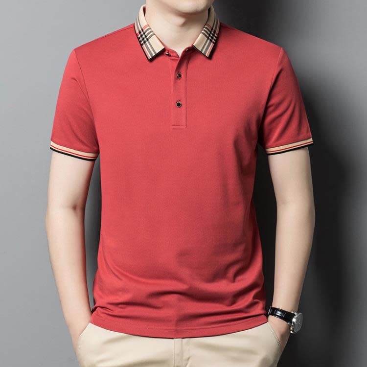 短袖T恤 夏季男士POLO衫 上身合體透氣領口拼色棉質耐磨休閒-細節圖8