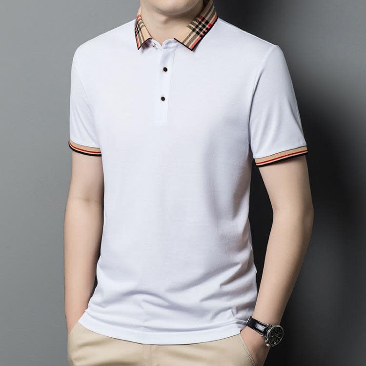 短袖T恤 夏季男士POLO衫 上身合體透氣領口拼色棉質耐磨休閒-細節圖9