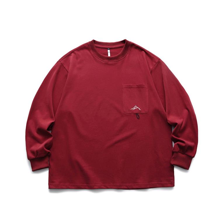 北界男裝 美式潮牌2023春季新款純色打底衫圓領衛衣男刺繡長袖T恤-細節圖2