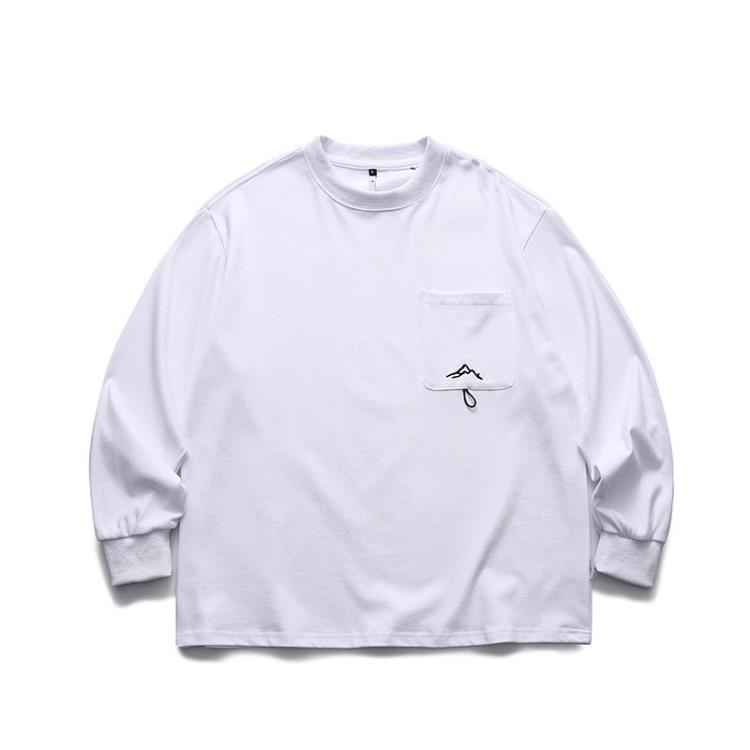 北界男裝 美式潮牌2023春季新款純色打底衫圓領衛衣男刺繡長袖T恤-細節圖3