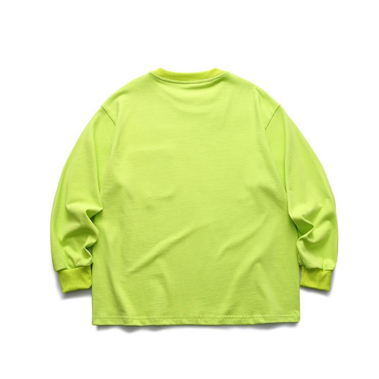 北界男裝 美式潮牌2023春季新款純色打底衫圓領衛衣男刺繡長袖T恤-細節圖5