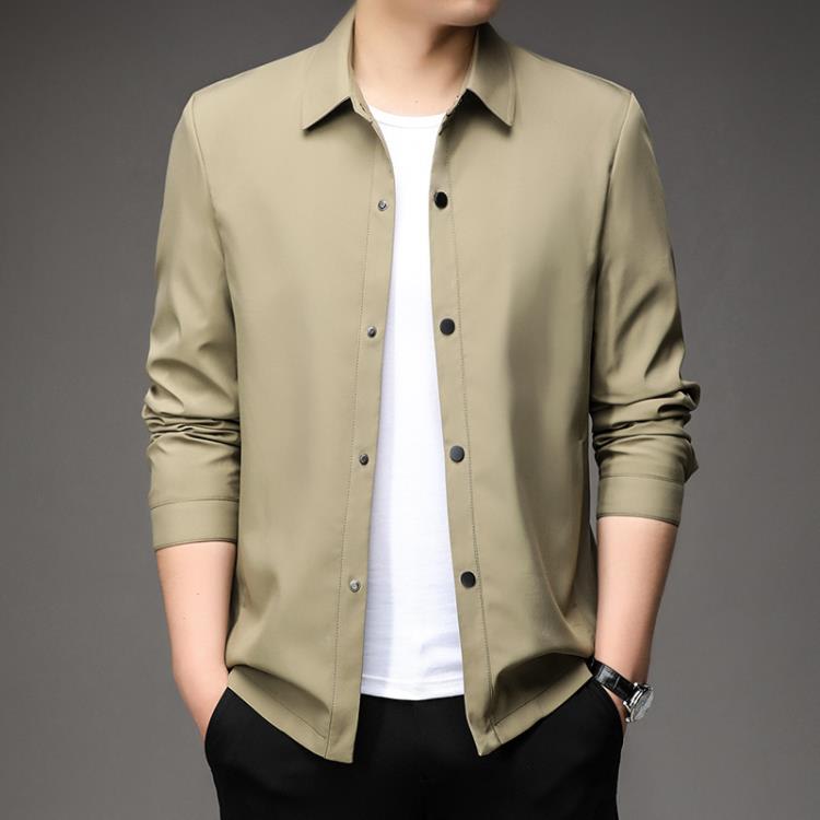 無縫中年男士夾克翻領2023春秋季新款休閒高級感防風外套潮流-細節圖4