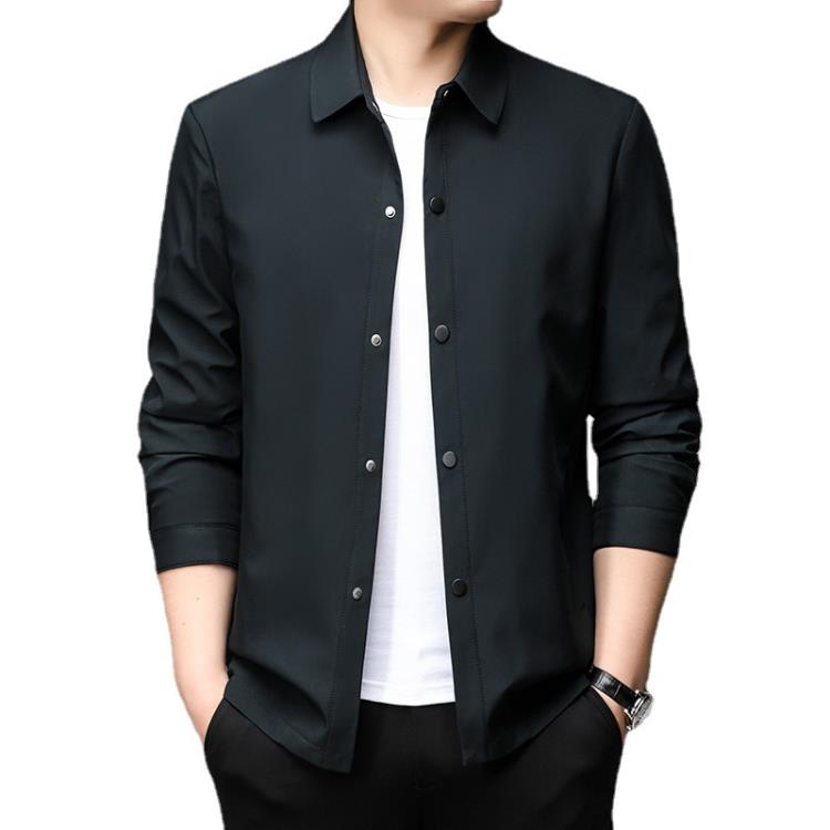 無縫中年男士夾克翻領2023春秋季新款休閒高級感防風外套潮流-細節圖5