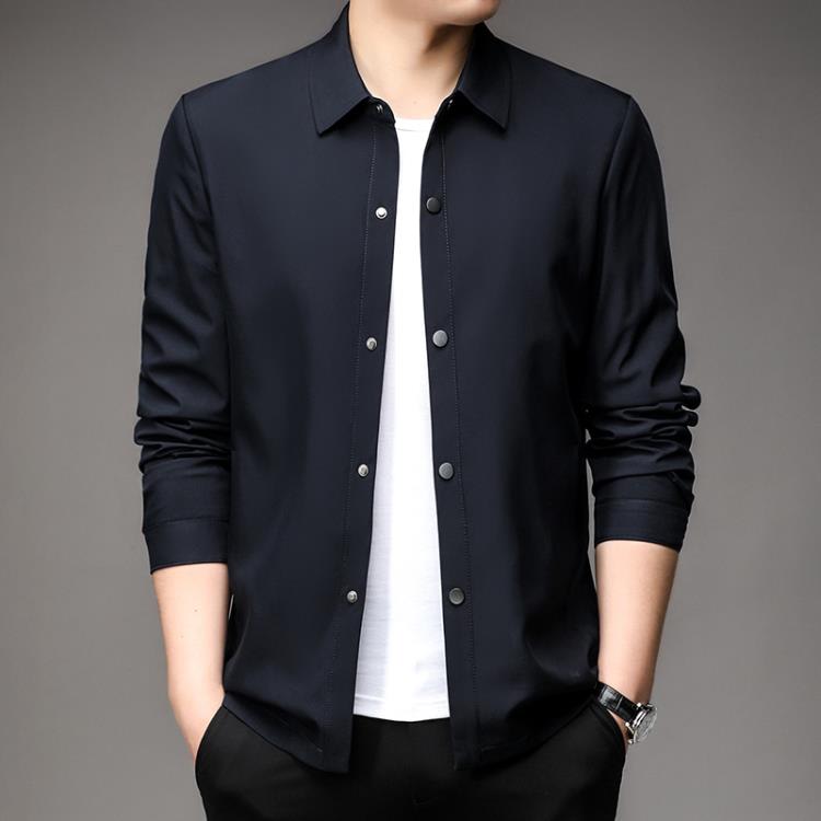 無縫中年男士夾克翻領2023春秋季新款休閒高級感防風外套潮流-細節圖6