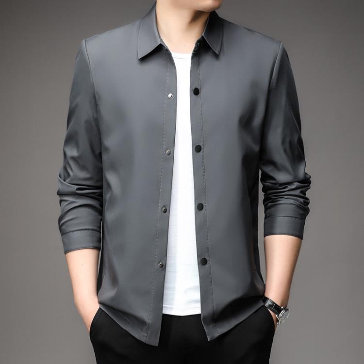 無縫中年男士夾克翻領2023春秋季新款休閒高級感防風外套潮流-細節圖7