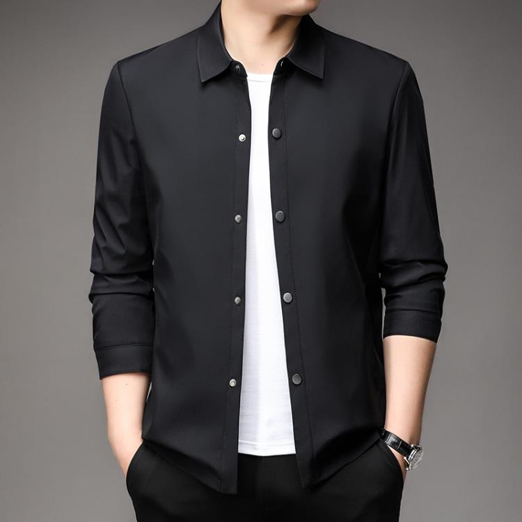 無縫中年男士夾克翻領2023春秋季新款休閒高級感防風外套潮流-細節圖8