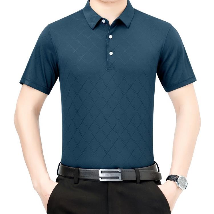品牌夏季男士桑蠶絲短袖T恤翻領百搭中年時尚冰絲POLO衫T恤男批髮-細節圖2