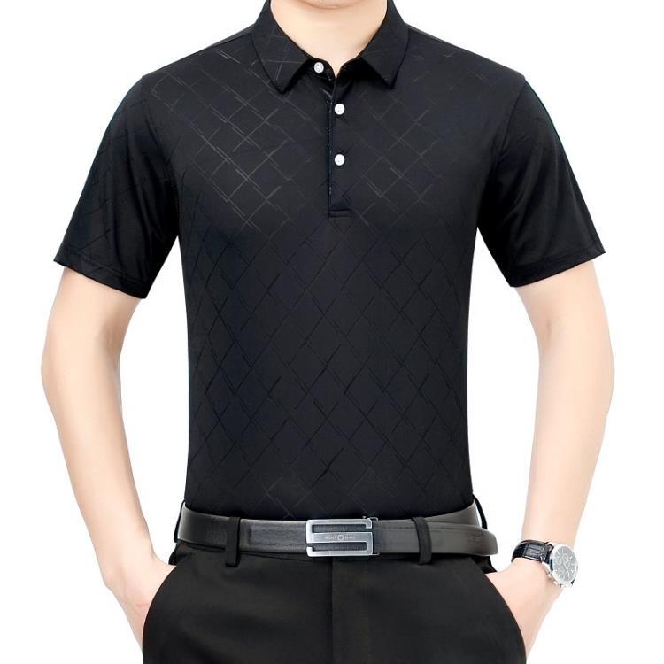 品牌夏季男士桑蠶絲短袖T恤翻領百搭中年時尚冰絲POLO衫T恤男批髮-細節圖3