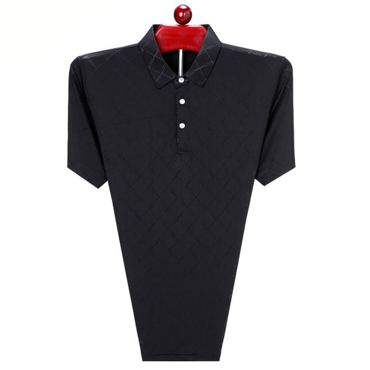 品牌夏季男士桑蠶絲短袖T恤翻領百搭中年時尚冰絲POLO衫T恤男批髮-細節圖4