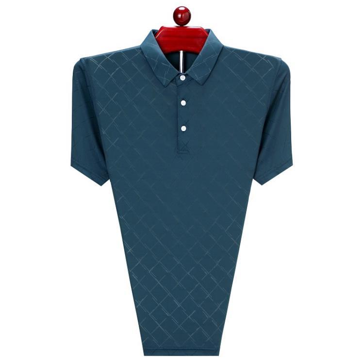 品牌夏季男士桑蠶絲短袖T恤翻領百搭中年時尚冰絲POLO衫T恤男批髮-細節圖5