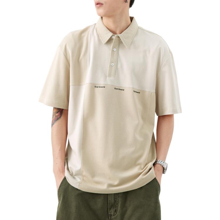 短袖T恤 美式潮牌男士POLO衫痞帥ins拼接上衣寬松大碼夏季新款翻領-細節圖5