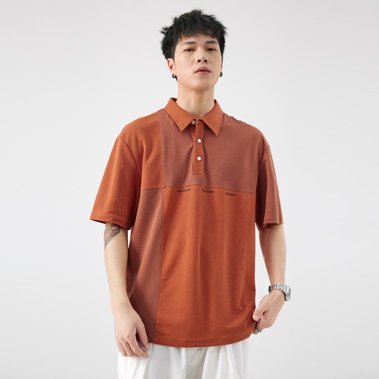 短袖T恤 美式潮牌男士POLO衫痞帥ins拼接上衣寬松大碼夏季新款翻領-細節圖8