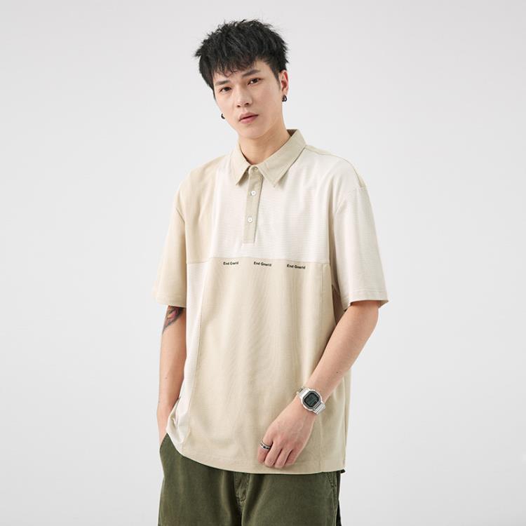 短袖T恤 美式潮牌男士POLO衫痞帥ins拼接上衣寬松大碼夏季新款翻領-細節圖9