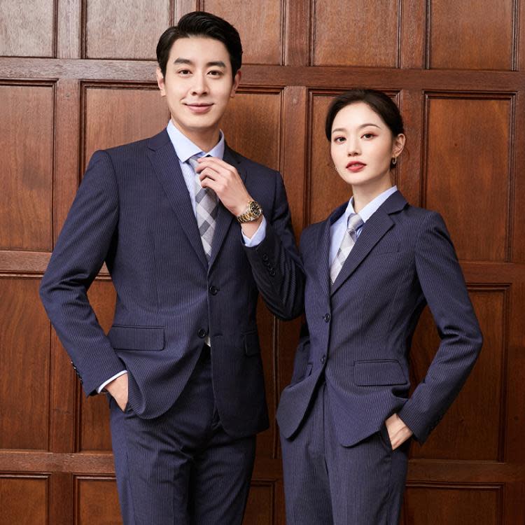 藏青色條紋西服套裝三件套深灰條紋西裝售樓部工作服女企業OL工裝-細節圖2