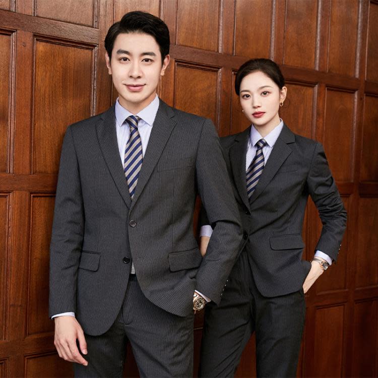 藏青色條紋西服套裝三件套深灰條紋西裝售樓部工作服女企業OL工裝-細節圖3