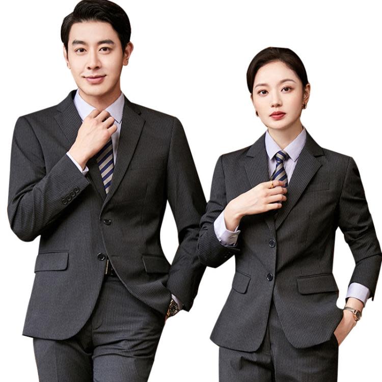 藏青色條紋西服套裝三件套深灰條紋西裝售樓部工作服女企業OL工裝-細節圖4