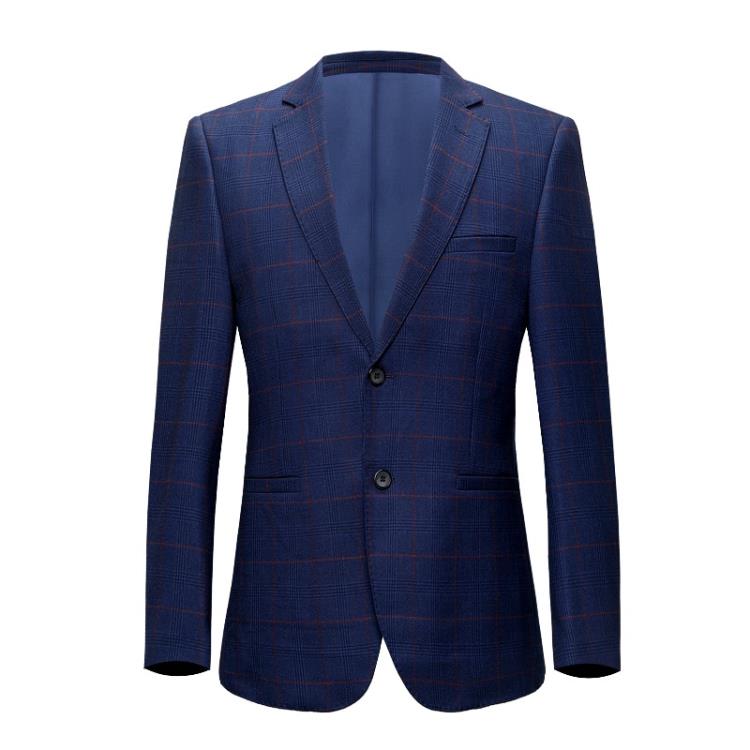 新品西服男士春秋季中年格子外套商務休閒西裝免燙修身上衣服免運-細節圖5