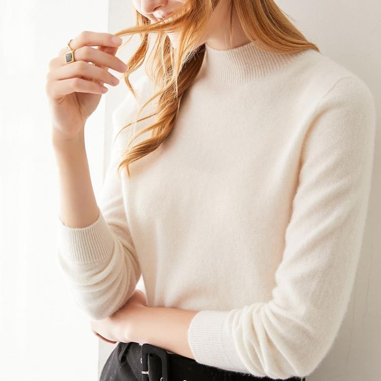 毛衣 100%純羊絨衫女半高領山羊絨衫秋冬新款一線成衣無縫針織打底-細節圖4