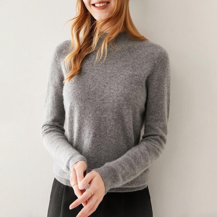 毛衣 100%純羊絨衫女半高領山羊絨衫秋冬新款一線成衣無縫針織打底-細節圖6