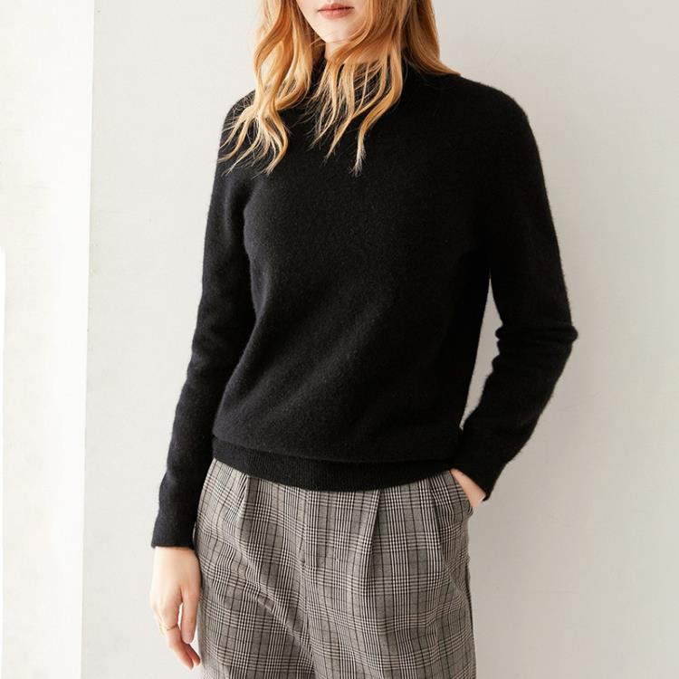 毛衣 100%純羊絨衫女半高領山羊絨衫秋冬新款一線成衣無縫針織打底-細節圖7