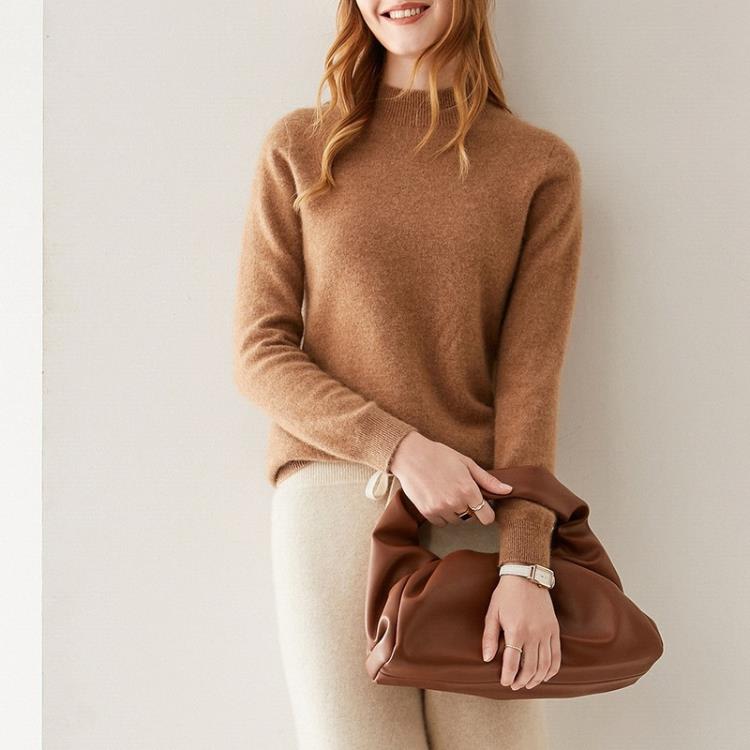 毛衣 100%純羊絨衫女半高領山羊絨衫秋冬新款一線成衣無縫針織打底-細節圖9