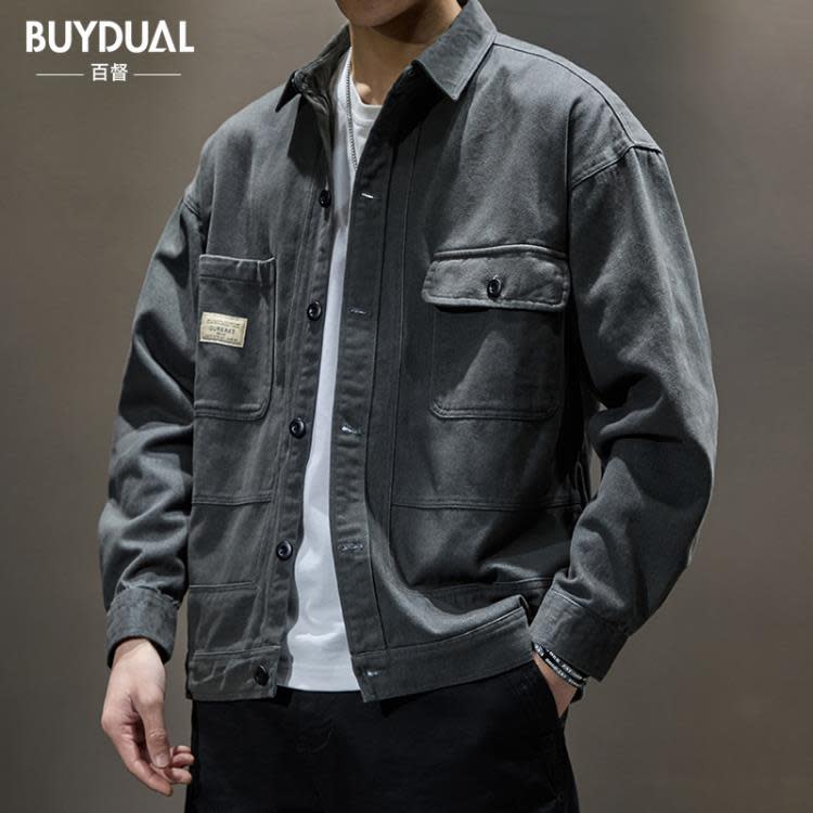 襯衫 春季阿美咔嘰夾克男潮牌寬松大碼日系休閒美式工裝外套春秋潮-細節圖2