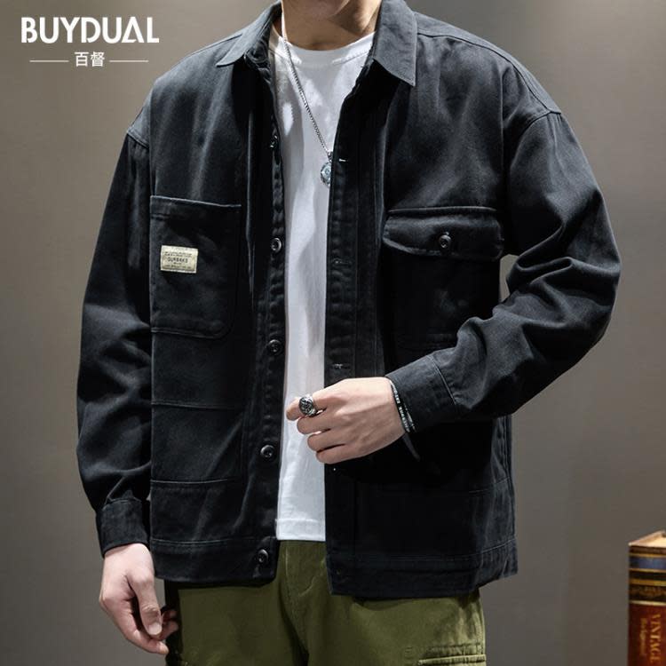 襯衫 春季阿美咔嘰夾克男潮牌寬松大碼日系休閒美式工裝外套春秋潮-細節圖4