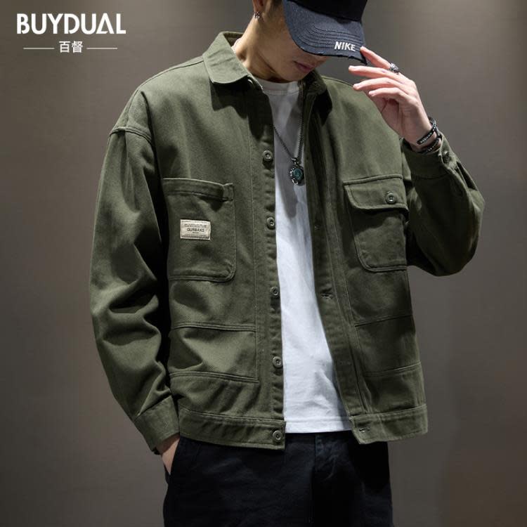 襯衫 春季阿美咔嘰夾克男潮牌寬松大碼日系休閒美式工裝外套春秋潮-細節圖5