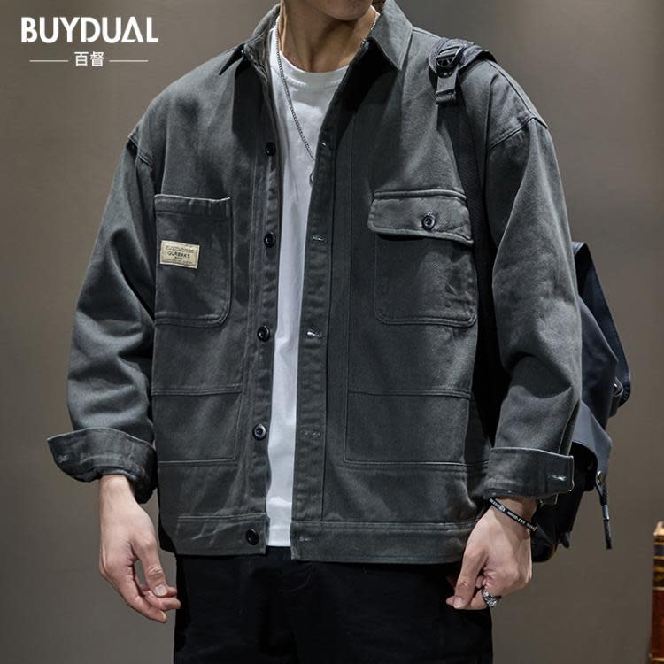 襯衫 春季阿美咔嘰夾克男潮牌寬松大碼日系休閒美式工裝外套春秋潮-細節圖6