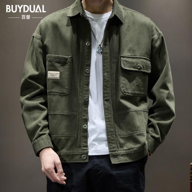 襯衫 春季阿美咔嘰夾克男潮牌寬松大碼日系休閒美式工裝外套春秋潮-細節圖7