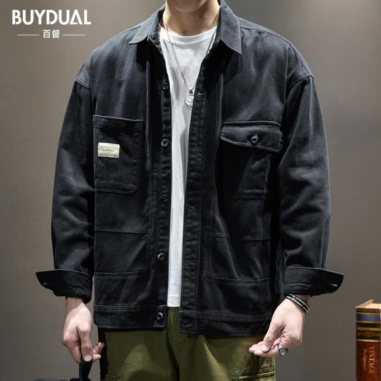 襯衫 春季阿美咔嘰夾克男潮牌寬松大碼日系休閒美式工裝外套春秋潮-細節圖8