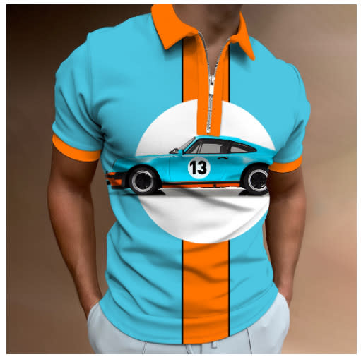 polo衫 廠家貨源3D數碼印花休閒男士高爾夫條紋青年休閒拉鍊Polo衫-細節圖3