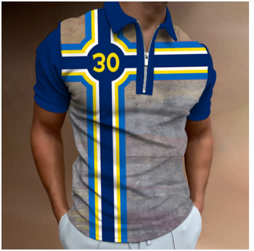 polo衫 廠家貨源3D數碼印花休閒男士高爾夫條紋青年休閒拉鍊Polo衫-細節圖6