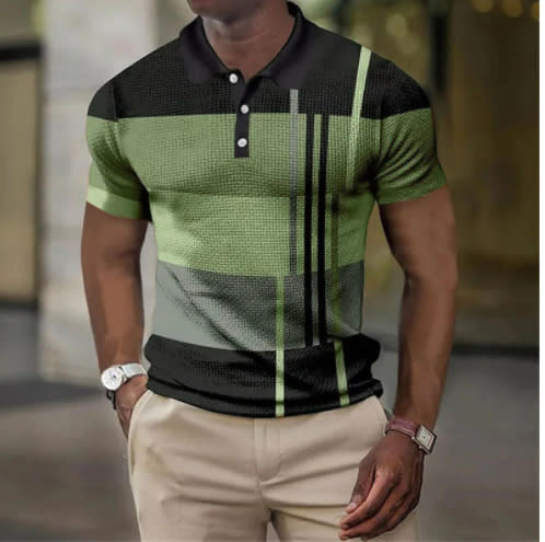 polo衫 廠家貨源3D數碼印花休閒男士高爾夫條紋青年休閒拉鍊Polo衫-細節圖8