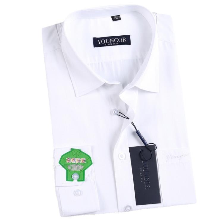 春秋季長袖襯衫青年男士商務正裝職業正裝白襯衣商務休閒純色襯衫-細節圖5