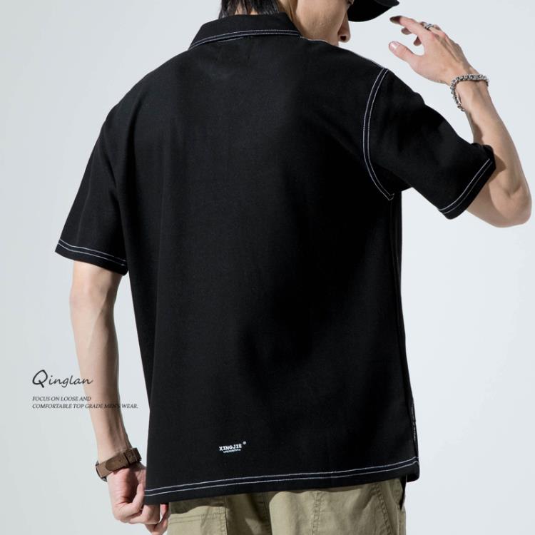 短袖polo衫 高級感男潮牌設計感小眾日系寬松加肥加大碼夏季保羅衫-細節圖2