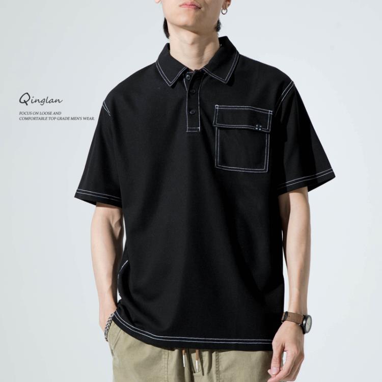 短袖polo衫 高級感男潮牌設計感小眾日系寬松加肥加大碼夏季保羅衫-細節圖5