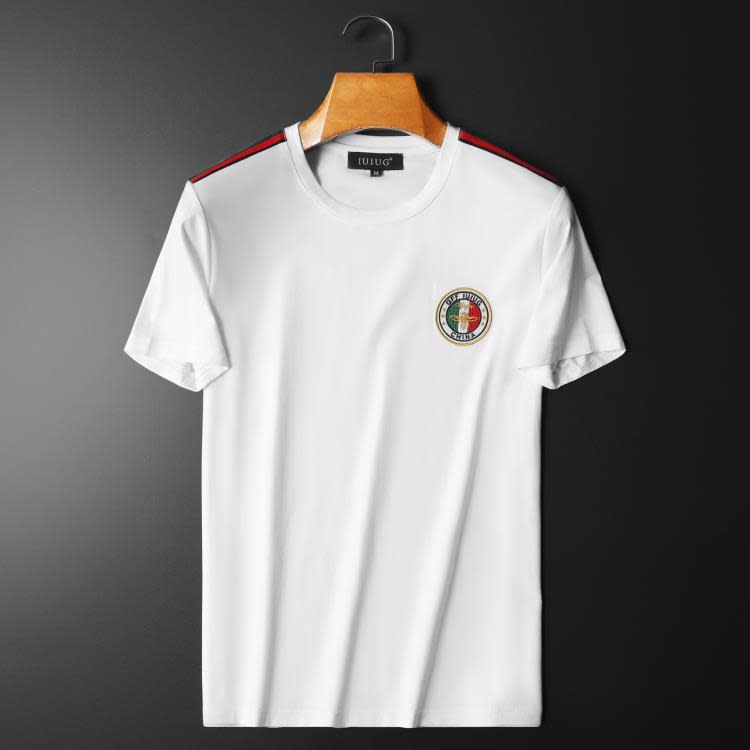 短袖T恤 2023歐洲站夏季新款潮流刺繡上衣男士圓領t恤冰絲莫代爾男-細節圖3