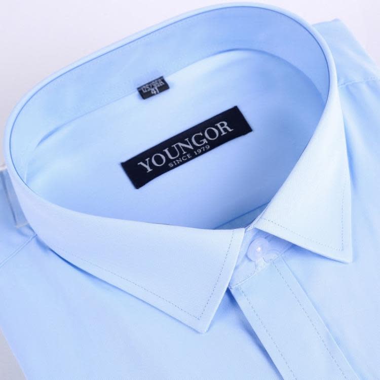 品牌春秋季青年男士長袖襯衫修身職業正裝藍襯衣商務休閒純色襯衫-細節圖2