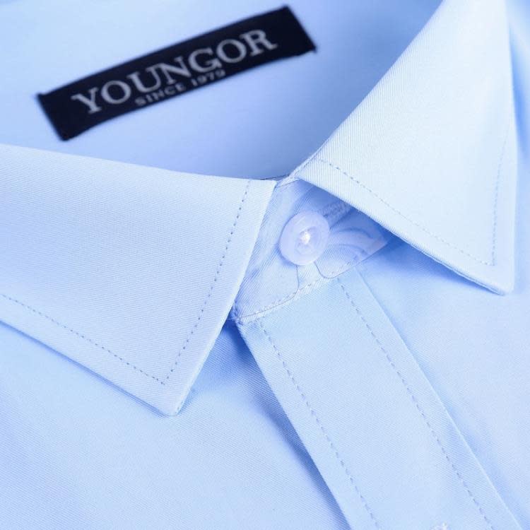 品牌春秋季青年男士長袖襯衫修身職業正裝藍襯衣商務休閒純色襯衫-細節圖4