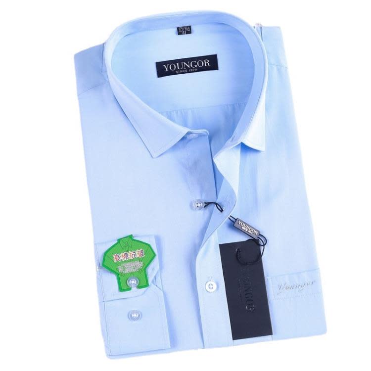 品牌春秋季青年男士長袖襯衫修身職業正裝藍襯衣商務休閒純色襯衫-細節圖5