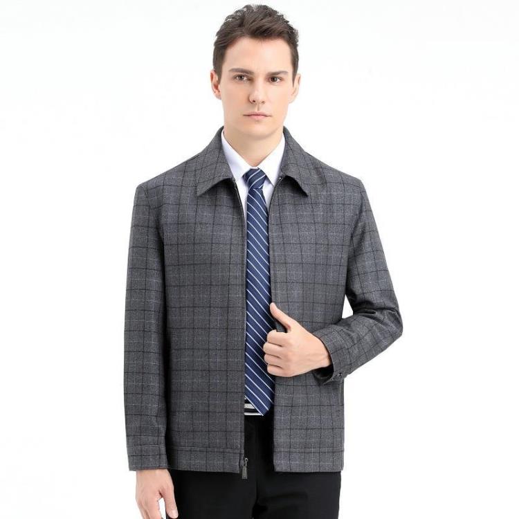 品牌男裝夾克男中年商務休閒翻領外套爸爸春秋羊毛茄克外穿上衣服-細節圖5