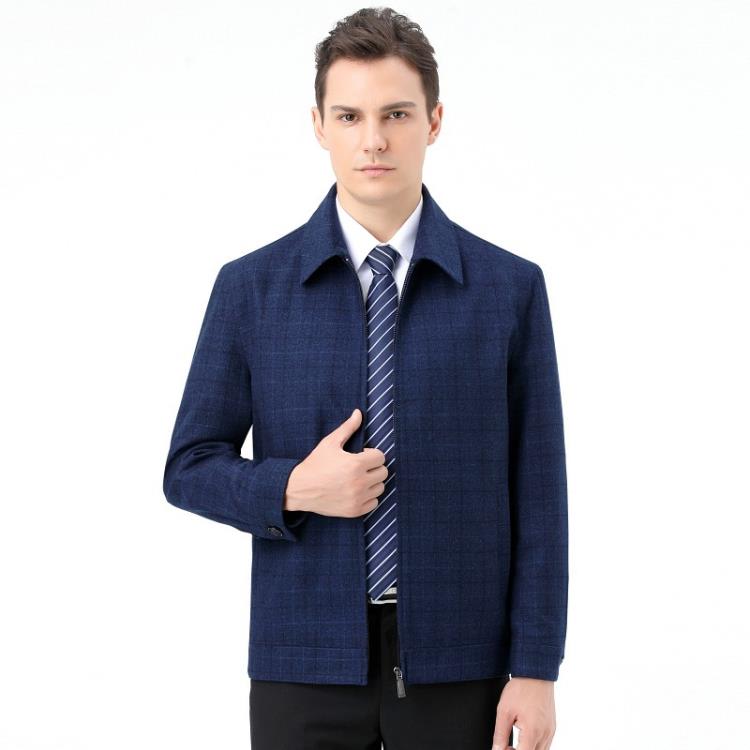 品牌男裝夾克男中年商務休閒翻領外套爸爸春秋羊毛茄克外穿上衣服-細節圖6