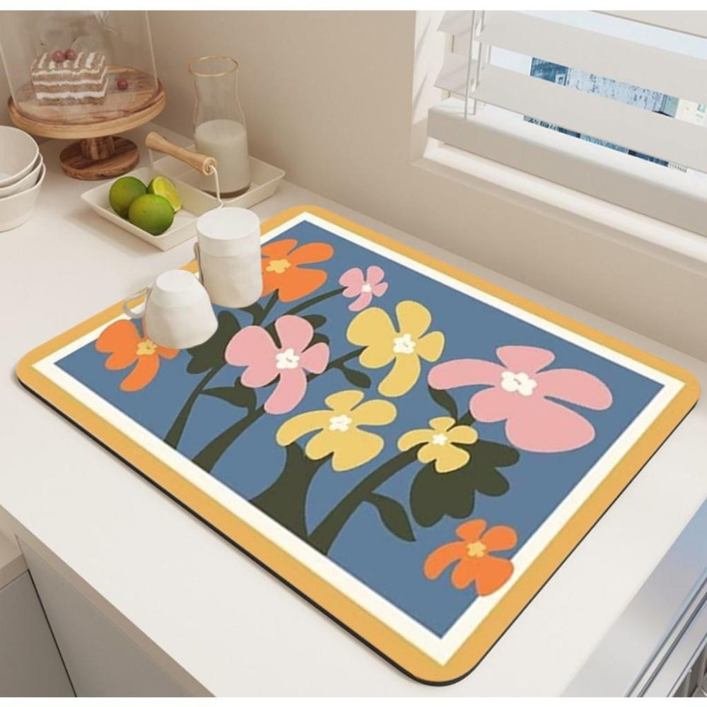 北歐風 小花圖案吸水墊 廚房吸水墊 餐具瀝水墊  桌墊 花色隨機 安妮小舖-細節圖6