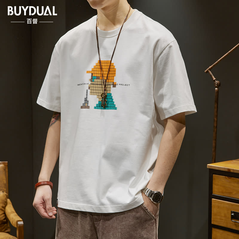 短袖T恤 美式重磅250g男高級感夏季新款男裝寬松大碼半袖體恤白色-細節圖2